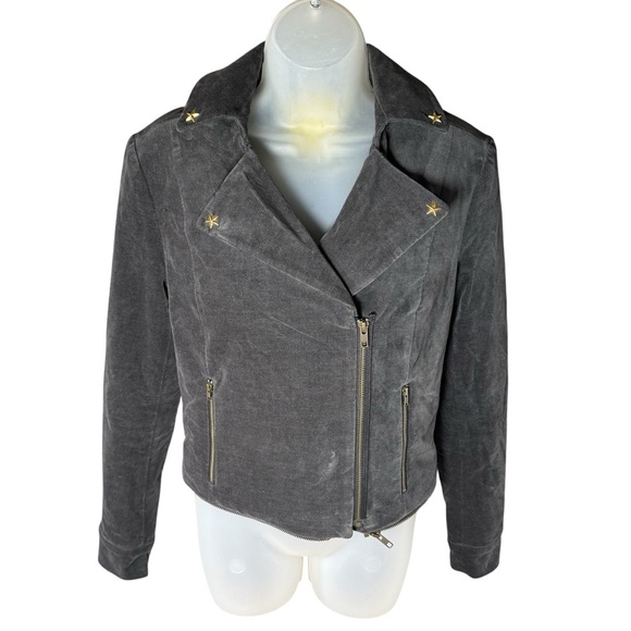 Vaute With Love Brooklyn Grey Moleskin Moto Coat Stars Vegan Handmade Women’s S - Picture 2 of 9